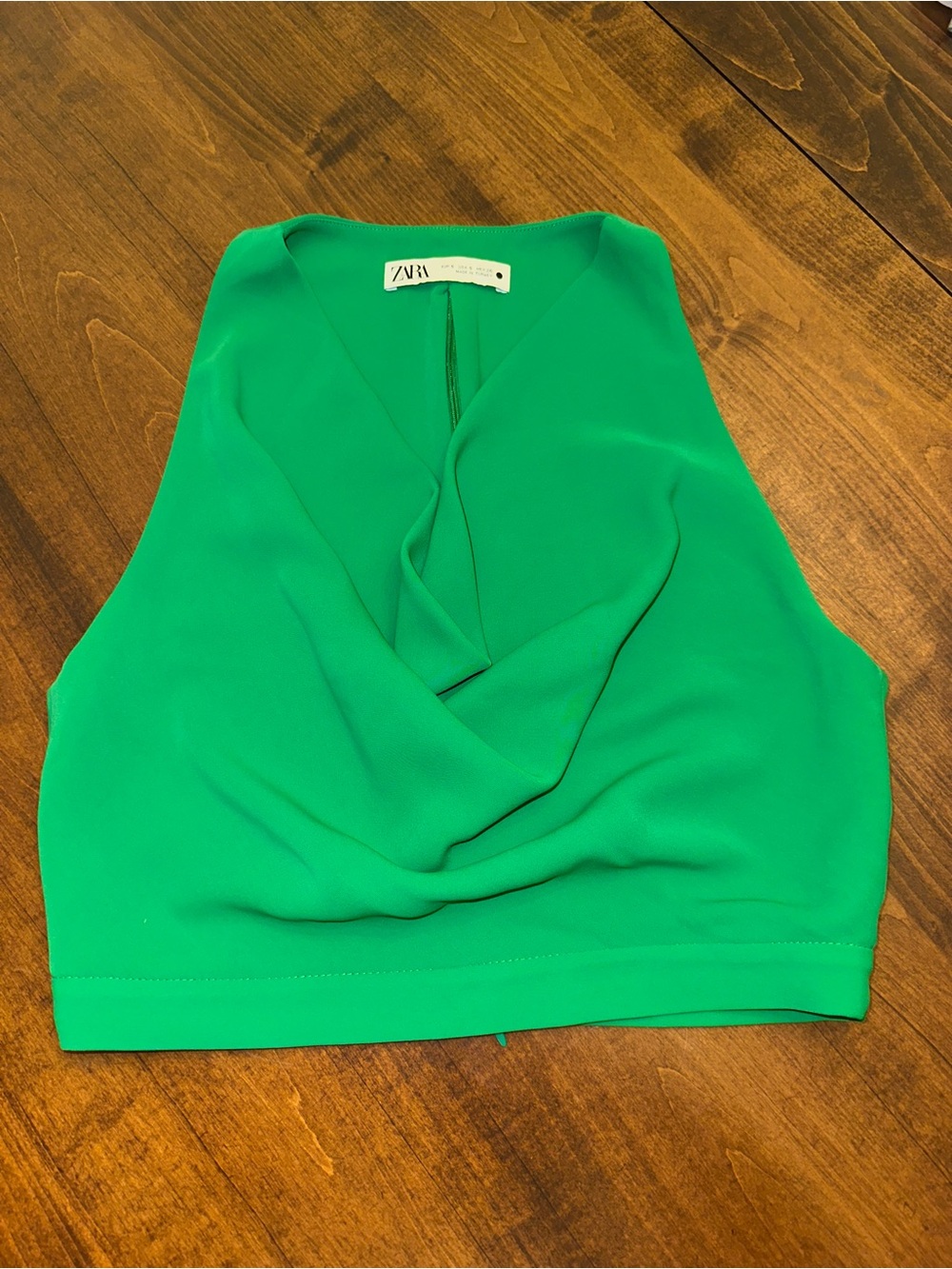 Zara Green Draped Halter Crop Top